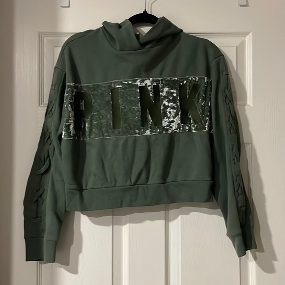 VS Pink green crop velvet sweater - Picture 1 of 5